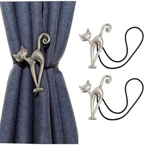 2Pcs Embrasse à Rideaux Magnétique Attache Rideau Aimanté Boucle de Rideau Magnifique Clip Rideau en Motif de Chat Accessoires pour Rideaux pour Maison Salon Chambre Bureau