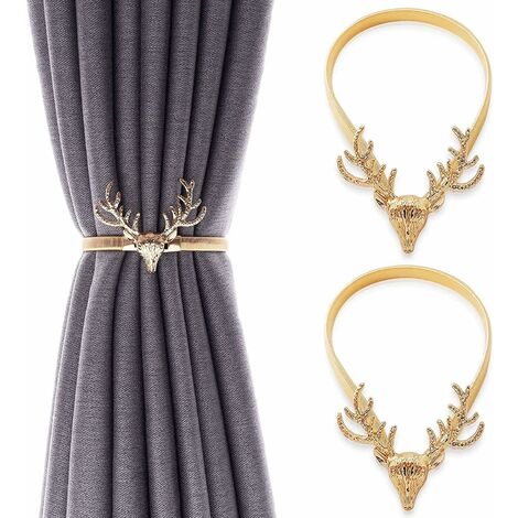 2Pcs Embrasses à Rideaux Attache de Rideaux avec Crochet en Métal Boucle de Rideau Forme de Cerf Pince à Rideau Retenue de Rideau Moderne Accessoire Décoratif Fenêtre pour Chambre Bureau Hôtel