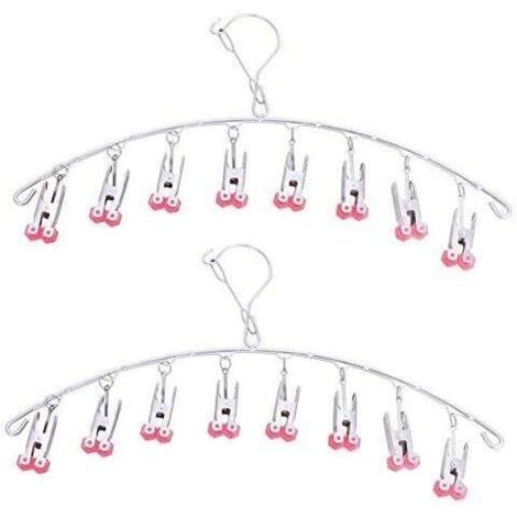 2pcs étendoir à linge en acier inoxydable, cintre goutte à goutte, cintre chaussette, avec 8 pinces à linge (rouge)