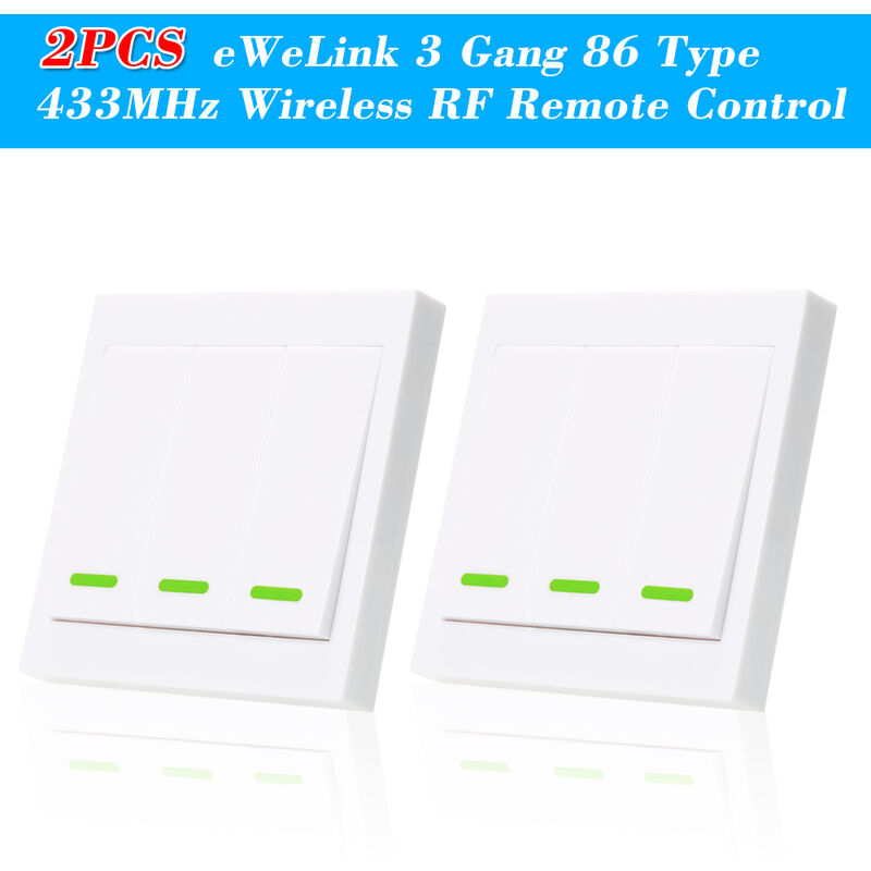 

2PCS eWeLink Interruptor de luz de pared con boton pulsador Control remoto Panel de interruptor de encendido / apagado tipo 86 de 3 bandas 433MHz