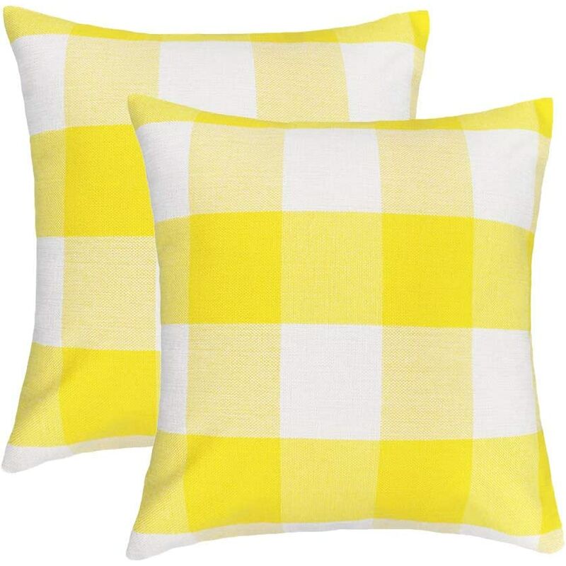 

2pcs Farmhouse Buffalo Check Fundas de almohada a cuadros Funda de cojín Lino de poliéster para la decoración del hogar de otoño Amarillo y blanco