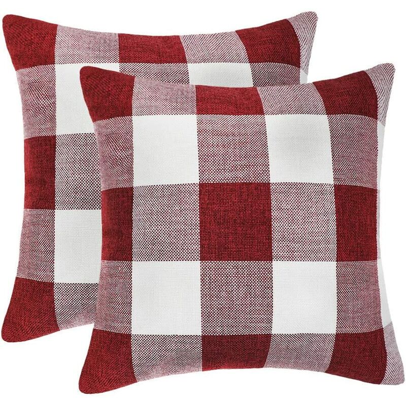 

2pcs Farmhouse Buffalo Check Fundas de almohada a cuadros Funda de cojín Lino de poliéster para la decoración del hogar de otoño Rojo y blanco