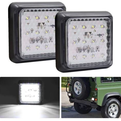 2PCS Feu Arrière LED pour Remorque,Carrés Feux Remorque LED 24V Blanc Feux de Frein Arrière Feux Antibrouillard pour Camion/Remorque/Caravane/Tracteur/Voiture,12LED-Blanc