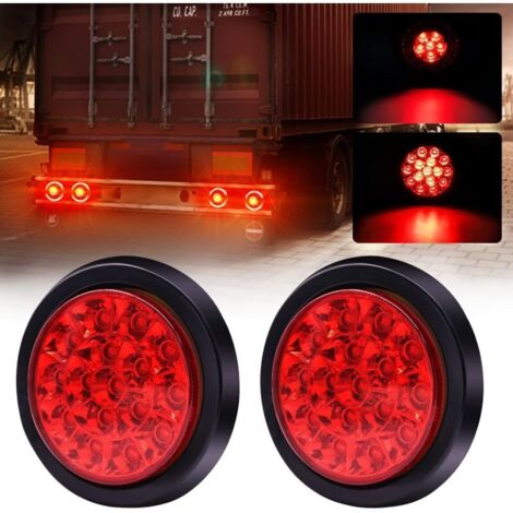 2pcs feux arrière de camion, feux arrière à led haute luminosité intégrés ronds 24v, feux stop de remorque, camion, fourgonnettes, roulette, rouge