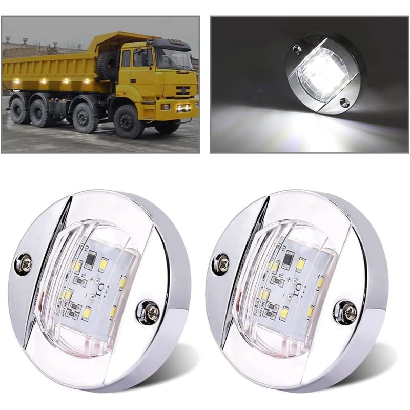 2PCS Feux de Gabarit LED 12V,Universel 3 Inch Ronde LED Ampoules Indicateurs de Position 6 LED Feux de Gabarit Feux Latéraux pour Remorque Voiture