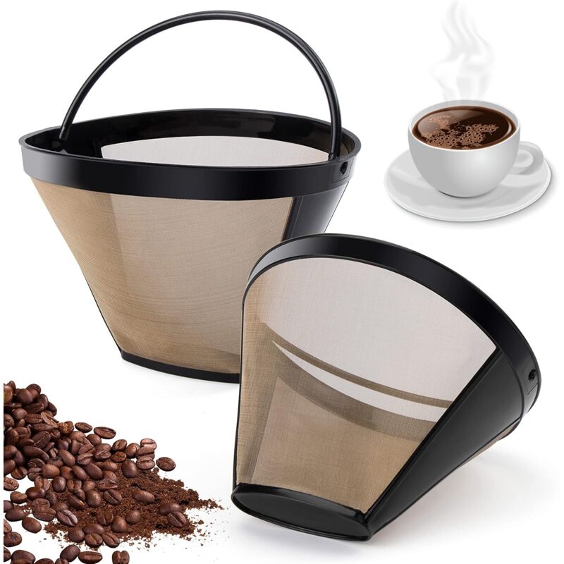 2PCS Filtre Café Permanent Filtre, 100 Mailles Filtre à Café Réutilisable pour Machine à Café Cuisine Bureau Café Boulangerie va au lave-Vaisselle