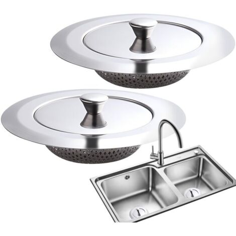 2PCS Filtre Evier Cuisine Universel avec Un Couvercle en Acier Inoxydable Grille Evier Cuisine pour la Cuisine et la Salle de Bain