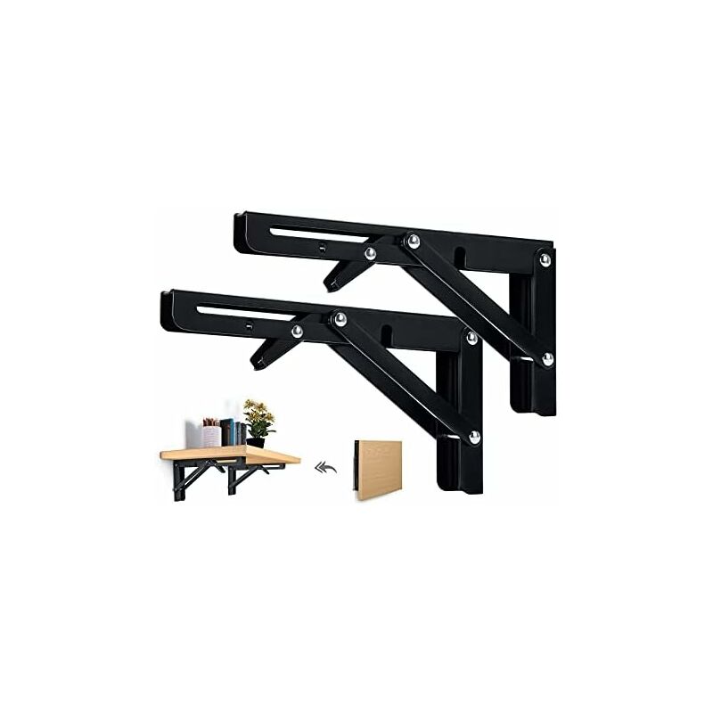2PCS Folding Shelf Bracket 400mm Folding Bracket Wall Shelf Heavy Duty Folding Bracket Black Folding Console Bracket for Table Wall Shelf 80KG Load