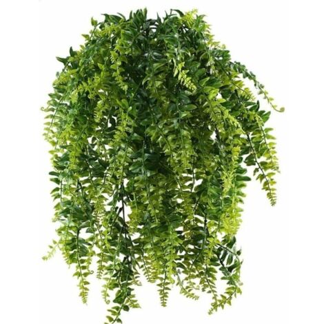 2pcs Fougère Artificielle Tombante 90cm Plante Tombante Plastique Lierre Artificiel Guirlande Feuille Verte Liane à Suspendre Fausse Fougere de Boston pour Mur Maison Panier Suspendu D