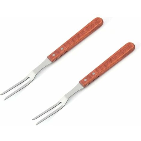 2Pcs Fourchette à Découper Fourchette à Viande en Acier Inoxydable Fourchette de cuisson avec Poignée en Wooden Bâtonnets à rôtir 33  3 cm pour Viande et Volaille Fourchette à Hot Dog-LIAIKI