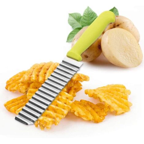 2Pcs Fruit ondulé Coupe-légumes en Acier, Couteau Cuisine Outil de Coupe de Plis de Pomme de terre Légumes, Pomme De Terre Ondulée Cutter Coupe-Frites Ondulés Coupe-légumes en Acier Inoxydable