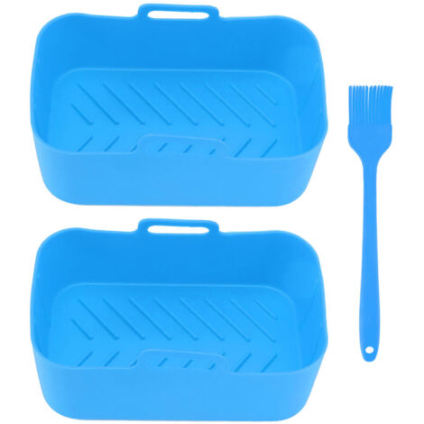 2pcs Fryer Silicone Basket Nonstick High Temperature Resistanc Fryer Liner with Brush for Ninja DZ201 Foodi 8QT Blue
