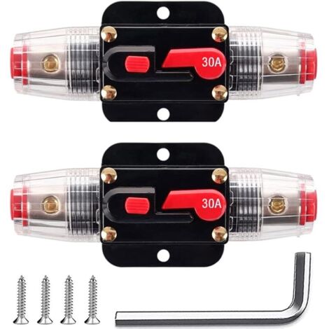 2PCS Fusible de réinitialisation de disjoncteur en ligne 30A, porte-fusible de réinitialisation 12V-24V DC 30A avec réinitialisation manuelle pour la protection du système audio de marin auto