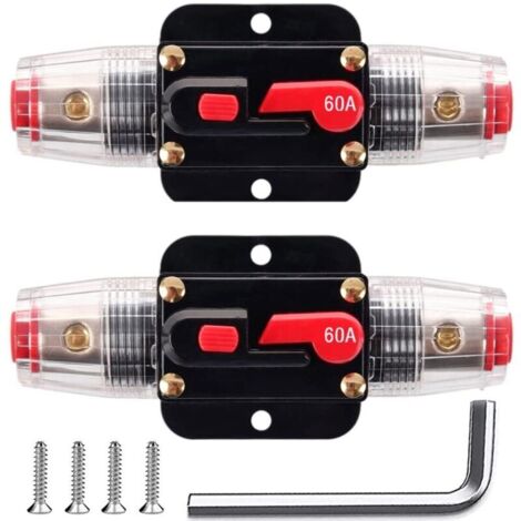 2PCS Fusible de réinitialisation de disjoncteur en ligne 60A, porte-fusible de réinitialisation 12V-24V DC 60A avec réinitialisation manuelle pour la protection du système audio de marin auto