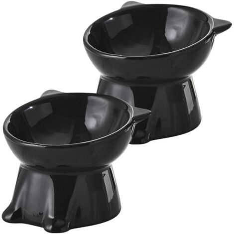 2pcs Gamelle pour Chat,Gamelle Chat Surélevée Inclinable à 15°,Bol Chat Bol Chien pour Nourriture & Eau,Bol de Nourriture pour Chat Anti-vomissement et Facile à Nettoyer,Noir