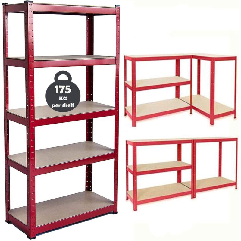 5 Tier Boltless Shelving Unit For Garage Shelf Modern Design Metal Shelves With Solid Mdf Wood Boards Heavy Duty 875kg Total Capacity/175kg Per Shelf Racking