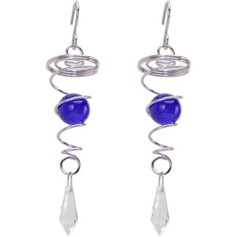 2Pcs Gazing Ball Spiral Tail Wind Spinner Stabilizer Stainless Steel Spiral Wind Chimes for Outside Blue