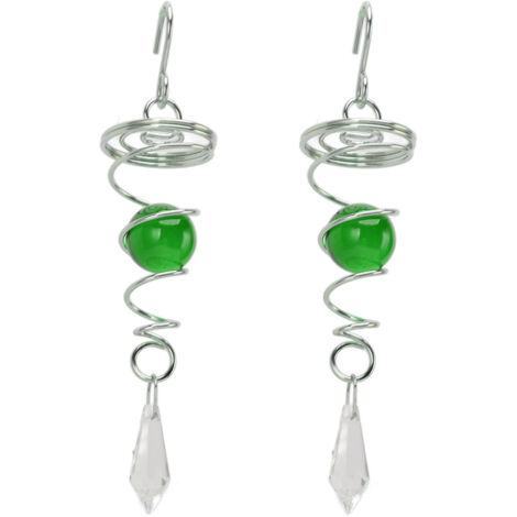 2Pcs Gazing Ball Spiral Tail Wind Spinner Stabilizer Stainless Steel Spiral Wind Chimes for Outside Green