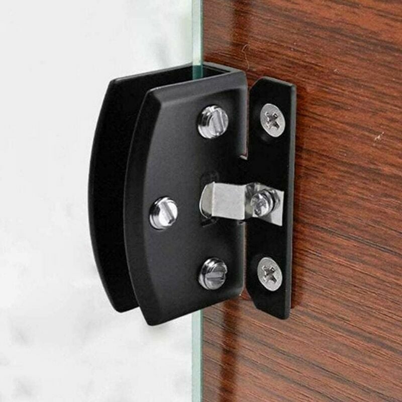 Hoopzi - 2pcs Glass Doors Hinge Cabinet Showcase Wine Cabinet Clamp Ambry Door Hinges Replacement Parts, Black