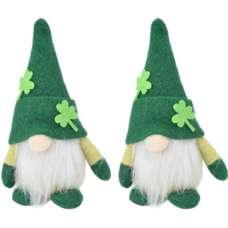 2pcs Gnomes Doll Handmade Cute Faceless Green Hat St. Patrick's Day Ornament Plush Dwarf Doll for Sofa Dining Table(Men's Style )
