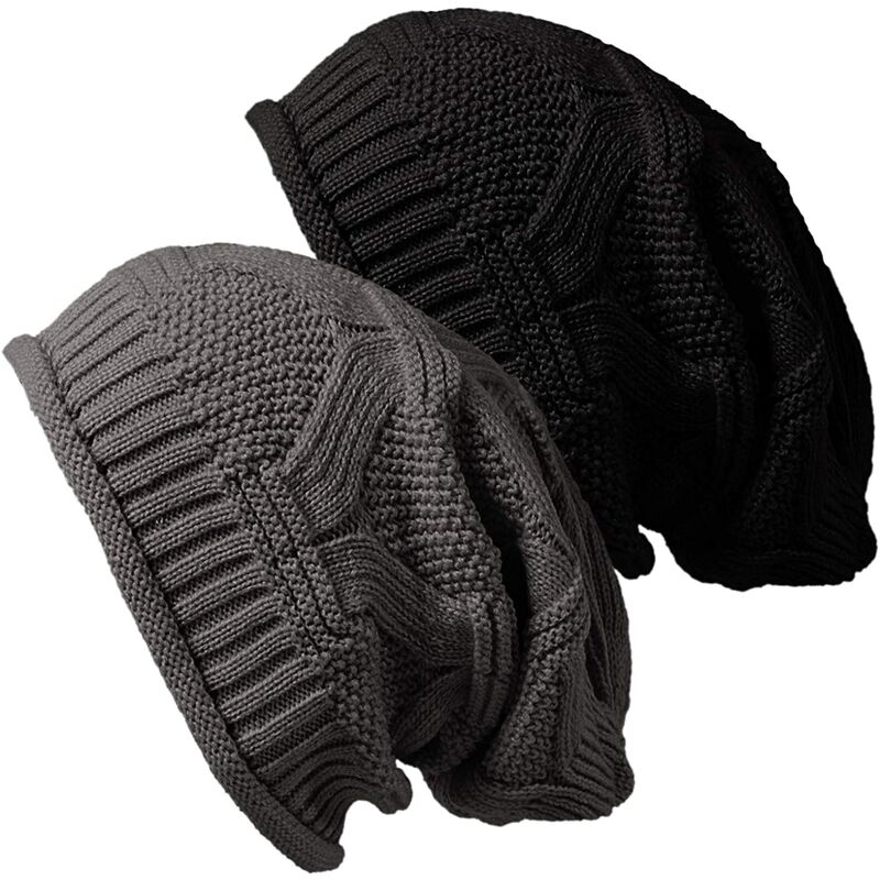 

2pcs gorro de invierno para mujer gorro de invierno gorro de punto cálido gorro suave con forro polar negro y gris