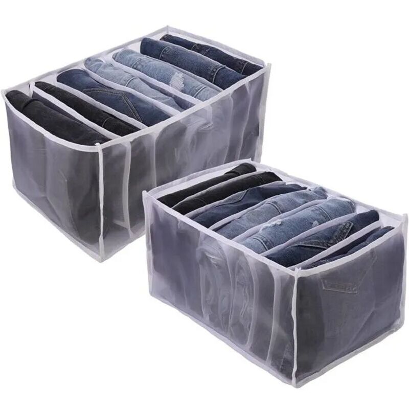 2PCS Grand Organisateur Tiroir Vetement Boite Pliable Rangement Jeans 7 Compartiments Organiseur Tiroir Commode en Maille