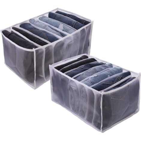 2PCS Grand Organisateur Tiroir Vetement, Boite Pliable Rangement Jeans à 7 Compartiments, Organiseur Tiroir Commode en Maille Lavable pour Jeans Vêtements T-shirts Foulards
