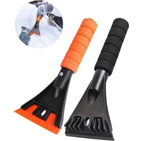 2PCS Grattoir à Glace pour Voiture, Dégivrer Les Pare-Brise et Les Vitres Pelle à Neige, Multifonctionnel Raclette Givre Antigivre avec Poignée en Mousse-Noir & Orangé