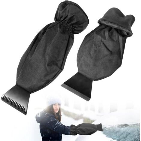 2PCS Grattoir à Neige avec Gant Doublure en Chaud,Grattoir Vitre Voiture avec Gant,Grattoir à Glace pour Vitres Voiture,Gratte Givre