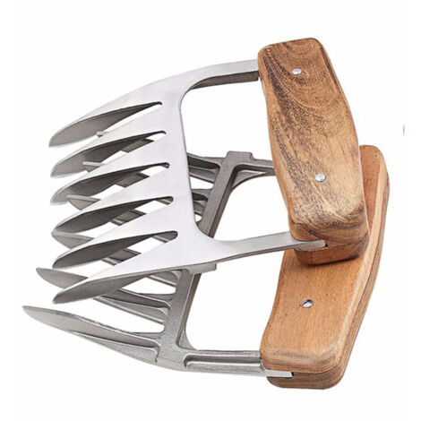 2pcs Griffes de viande en métal fourchettes à viande en acier inoxydable avec manche en bois pinces à fourche à Barbecue tirer la viande déchiqueter la fourchette à rôtir les outils de BBQ