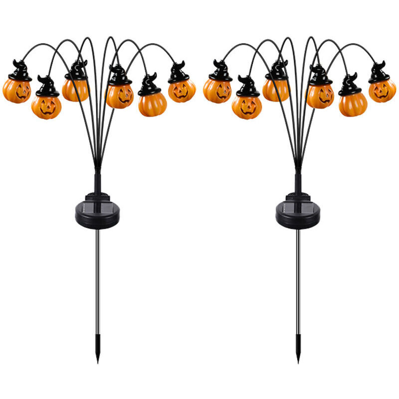 2PCS Guirlandes lumineuses d'Halloween d'extérieur, 2025, nouveau modèle à LED solaire, chapeau de sorcière, lanterne citrouille orange décorative et
