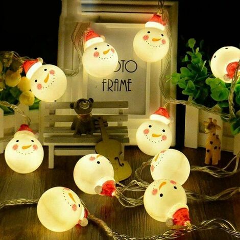 2PCS Guirnalda de luces navideñas Muñeco de nieve 2M 10 LED Decoración navideña para el hogar, jardín, dormitorio y decoración interior y exterior,