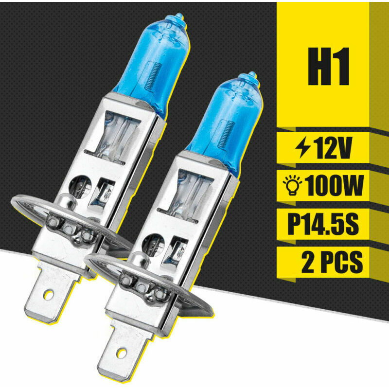 2Pcs H1 lumière de Voiture 12V 100W Phare Ampoule Super Brillant Blanc Ampoules halogènes Blanc phares Moto Voiture Phare Effet xénon la lumière