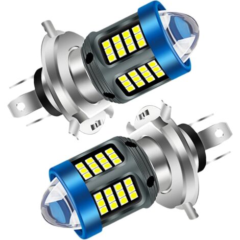 2PCS H4 1200lm 13W Ampoule Phare LED Avec Lentille, Super Brillant Blanc 6000k 3030 Puce Hi/lo Faisceau 360 Degrés 12V-80V