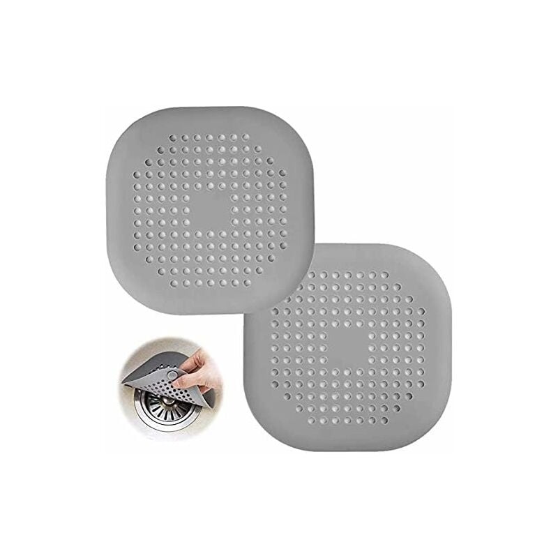 2pcs Hair Catcher for Bathroom, Kitchen Foldable Silicone Filter, Shower Drain Cover(grey)