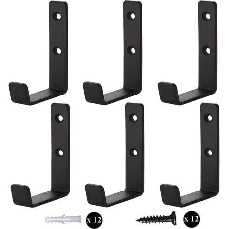 2pcs Heavy Duty Wall Hooks, J-Hooks for Garage, Universal Black Screw-in Hooks, Coat Rack, Sturdy Hooks, for Hanging, Wall Mount for Bulky Items (2pcs)
