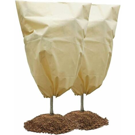2PCS Housse D'hivernage pour Plante, Tissu Non Tissé Voile d Hivernage des Plantes Réutilisable Avec Cordon de Serrage Convient pour la Protection des Plantes en Extérieur en Hiver 80 x 60cm Beig