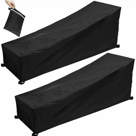 2PCS Housse pour Chaise Longue, 200x75x40/70cm Housse de Protection Bain de Soleil avec Cordon de Serrage, Tissu Oxford 210D Housse de Protection, Imperméable Chaise Longue de Jardin Coupe-Vent