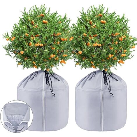 2PCS Housses Thermiques pour Plantes en Pot, 65 x 70CM Sac de protection pour pot de fleurs, Housse d'hiver pour pot de fleurs avec Fermeture Éclair et Cordon, pour Plantes Protection hivernale