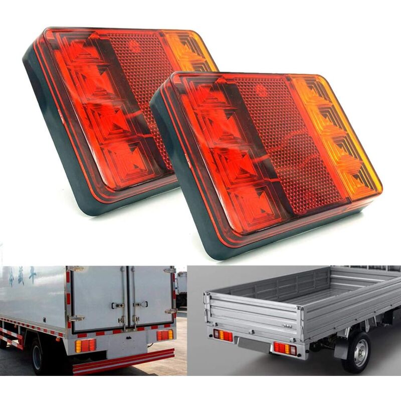 2PCS Imperméable 8 LED Feux arrière Rouge Jaune arrière arrière DC 12V pour Camion de remorque Bateau de Voiture Styling Avertissement