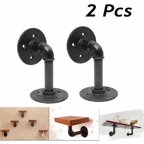 2pcs Industrial Black Iron Pipe Shelf, Black Iron Pipe And Wood Shelves