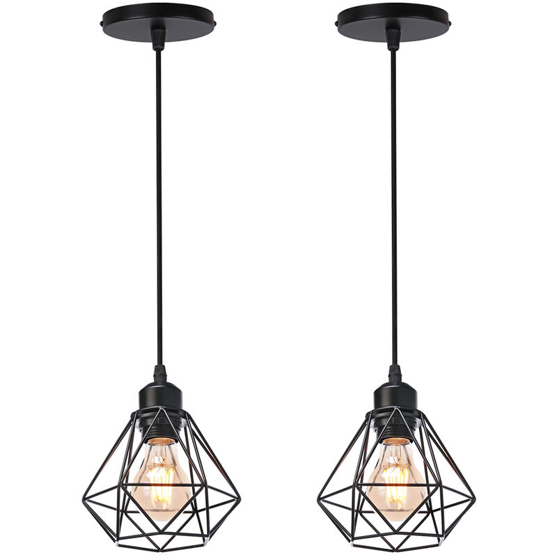 2pcs Industrial Ceiling Lamp Black Vintage Metal Pendant Lamp Retro Chandelier Creative Simple Hanging Light for Bedroom Cafe Bar Indoor