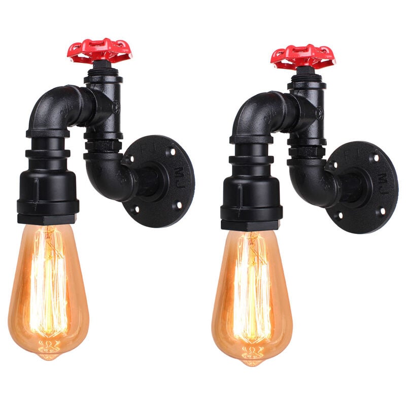 Axhup - 2pcs Industrial Wall Light Creative Water Pipe Wall Lamp Vintage Retro Metal Steampunk Wall Sconce E27 for Bedside Bedroom Living Room (Black)