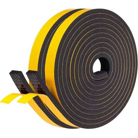 2pcs-Joint Adhésif en Mousse Caoutchouc pour Isolation Fenêtre, Joint pour Porte Entrée, 1 rouleaux 25mm x10mm x2m, Joint en bande Multifonction, Protection Meuble - Mousse Noir Film Jaune csparkv-eu