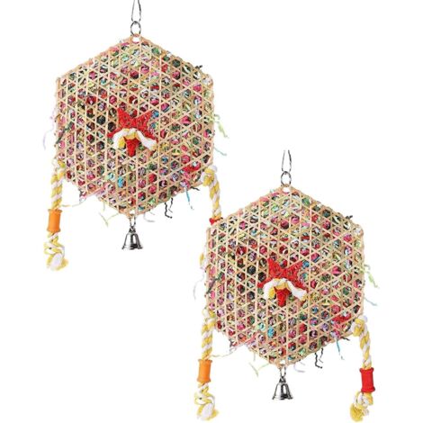 2PCS jouets de perroquet d’oiseau, perroquet d’oiseau quête de nourriture déchiqueteur jouets suspendus, boules avec la cloche, mâcher et déchiqueter oiseau quête de petits perroquets perruches amour 