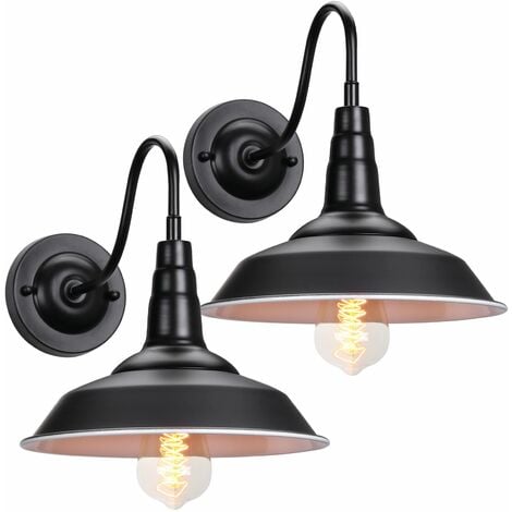2Pcs Lampada da Parete Industriale Retrò E27 Camera da Letto per Esterno Soggiorno Ferro Battuto Coperchio della Pentola Applique da Parete Nero