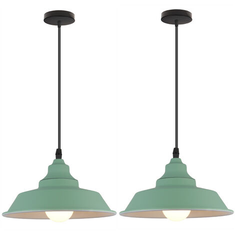 WOTTES 2Pcs Lampadario Metallo Vintage Industriale Retrò Ferro Battuto Soggiorno Cucina Ristorante Loft E27 Lampada a Sospensione Verde