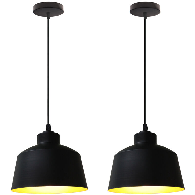 

2PCS Lámpara Colgante de Metal Colgante de Luz Moderna contemporánea Lámpara de Techo Retro Minimalista Bombilla E27 Negro