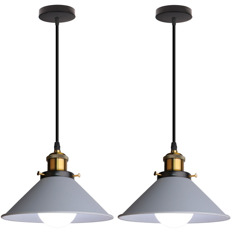 

(2PCS) Lámpara Colgante Retro Lustre Vintage Gris Ø22CM Lámpara de Techo Industrial Colgante de Luz Moderna para Restaurante Loft Cocina Cafetería E27