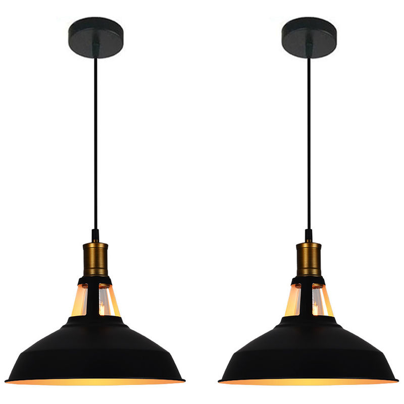 

2PCS Lámparas de Colgar Metal Retro Industrial Negro Lámparas de Techo Nórdico Vintage para Sala Comedor Cocina